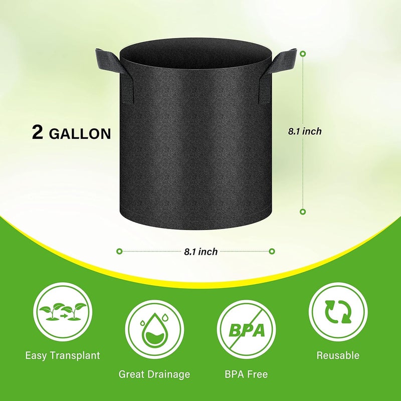 HealSmart 6-Pack 2 Gallon Nonwoven Grow Bags, Aeration Fabric Pots with Handles, Suitable for Garden Fruits, Vegetables and Flowers, Black - Image 2